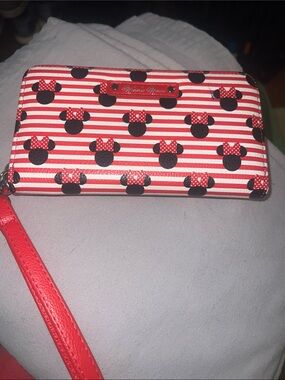 Minnie Mouse Red & White Striped Zip Wristlet